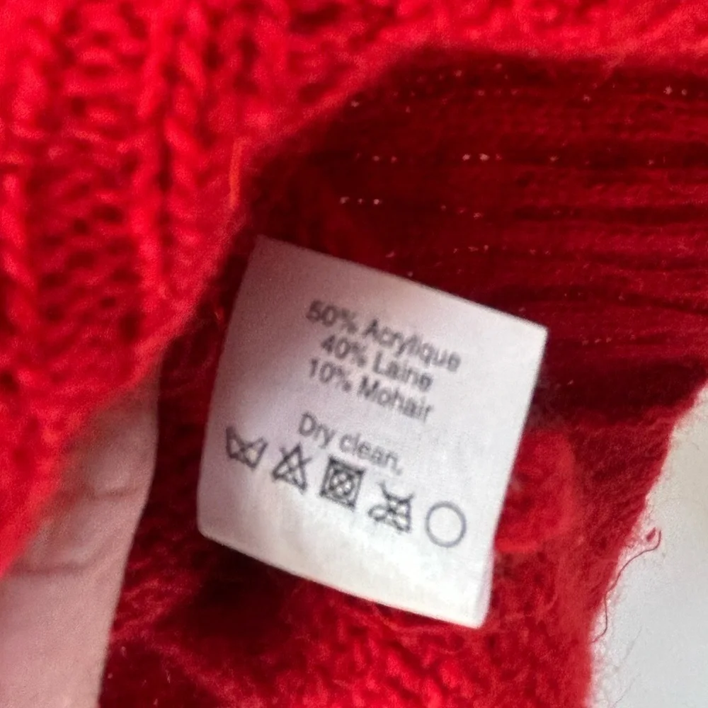 J.Crew Women’s Crew Neck Sweater Red Sequins and Blue Trim 3/4 Sleeves Small